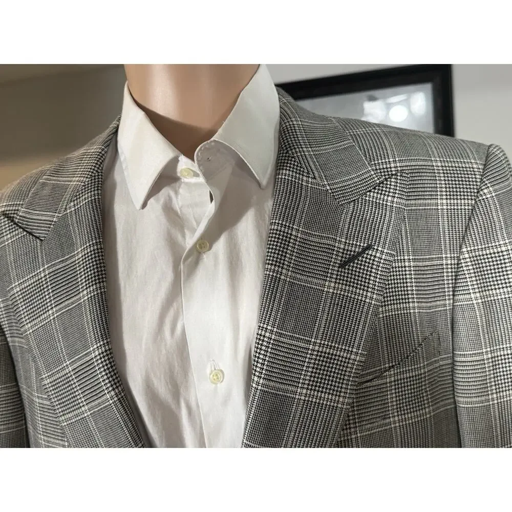 Tom Ford Houndstooth Wool Silk Peak Lapel 2Pc Suit 54R 44R US 38x30 Trousers